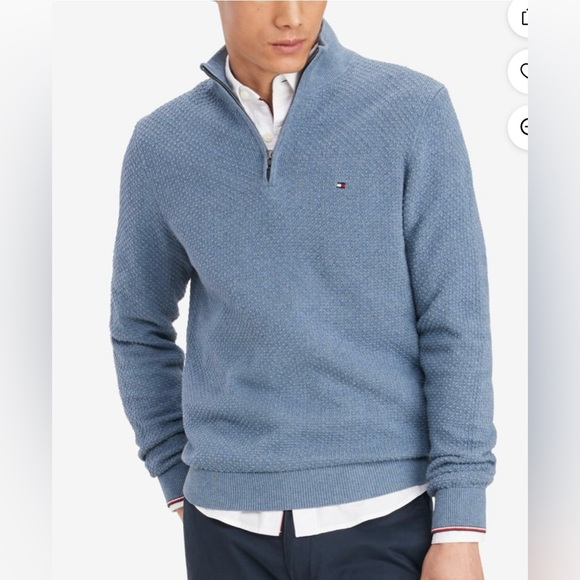 Tommy Hilfiger Other - Tommy Hilfiger Blue Textured Knit Quarter Zip Pullover Sweater‎ Preppy Classic
